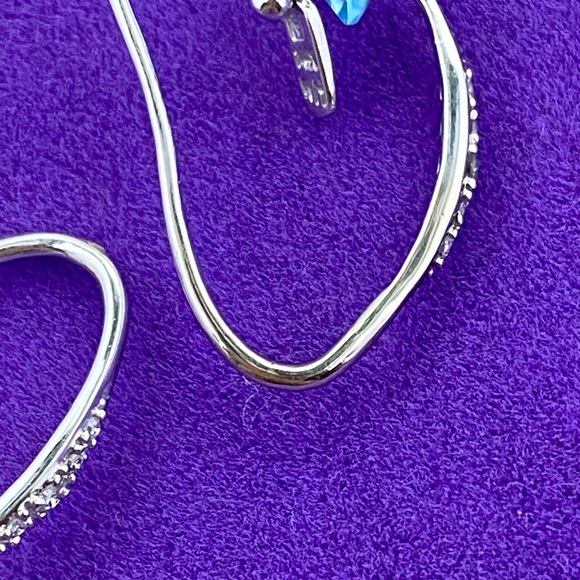 💛 14k White Gold Diamond & Blue Topaz Teardrop Dangle Earrings | Frost & Facets - Picture 8 of 10